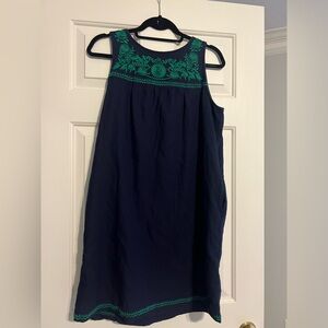 J. Crew Navy and Green Embroidered Dress